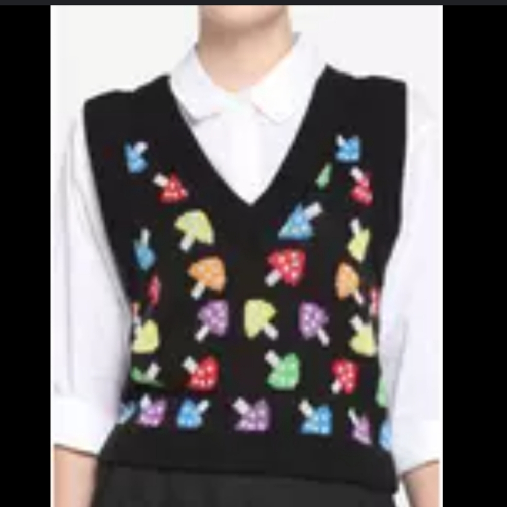 Rainbow Mushroom Girls Crop Sweater Vest